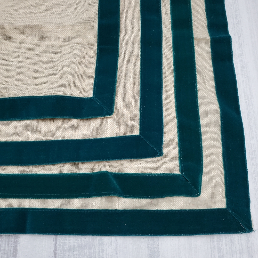 Pier 1  Napkins - Teal Velvet Trim - 4pcs *